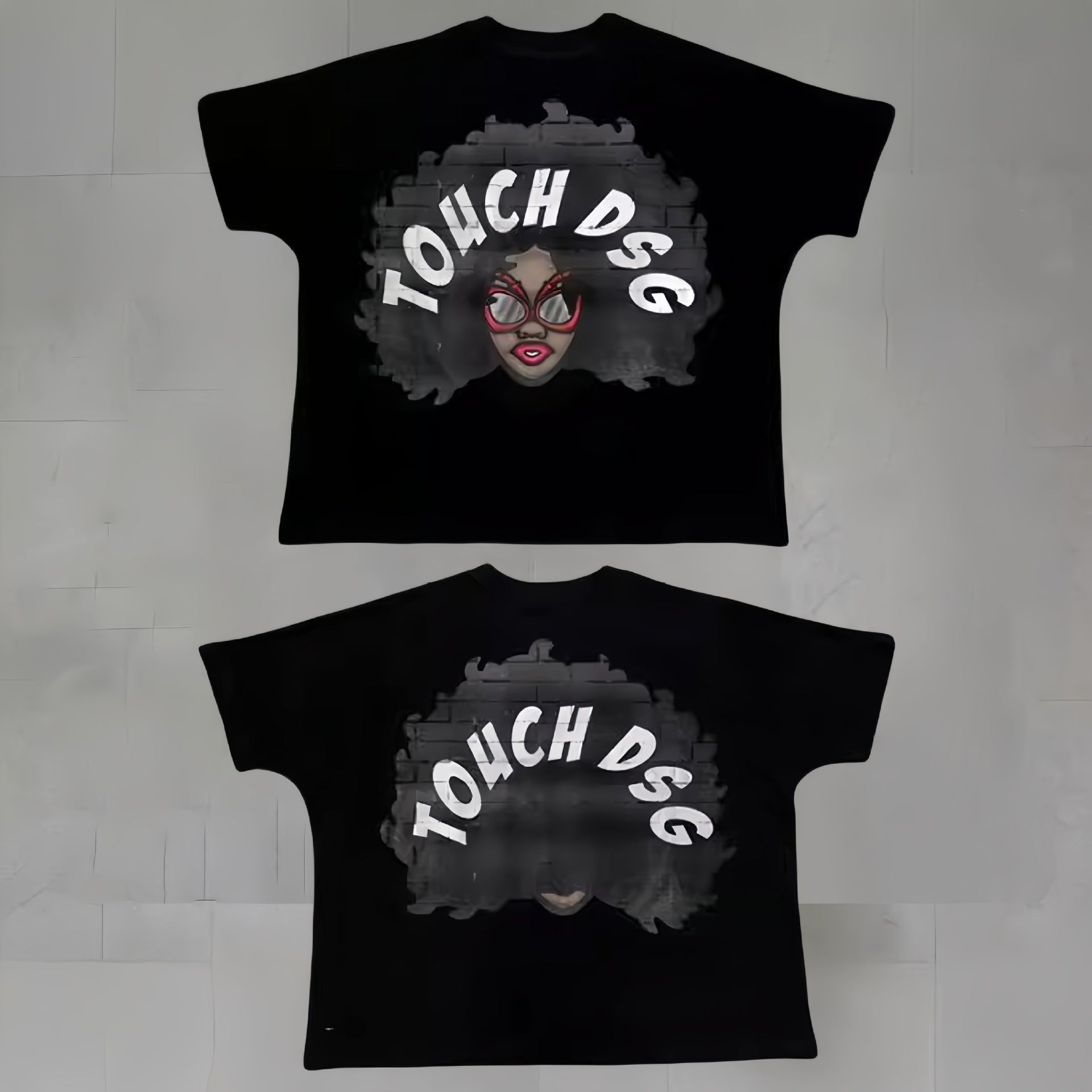 Touch Studios Y2K doppelseitiges Oversize-Vintage-Baumwoll-T-Shirt mit Cartoon-Print