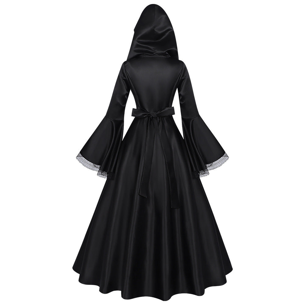 Halloween Women Medieval Gothic Hooded Witch Cosplay Long Dress