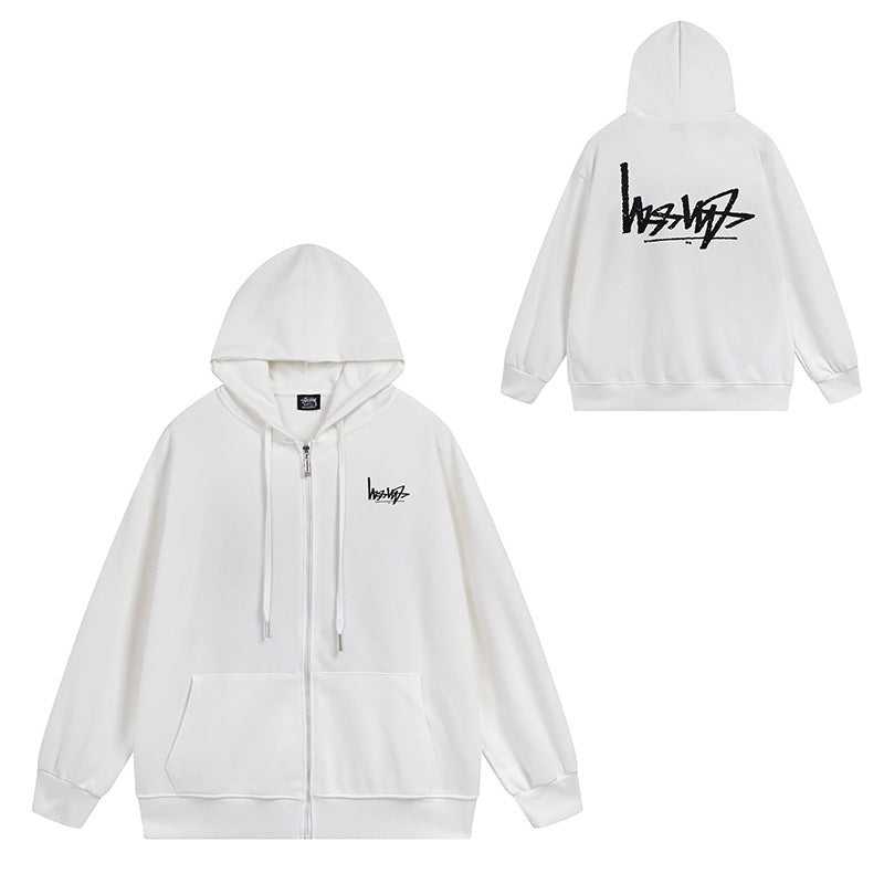 Stussy Graphic Zip Up Hoodie Letter Streetwear Casual Pullover Jacket