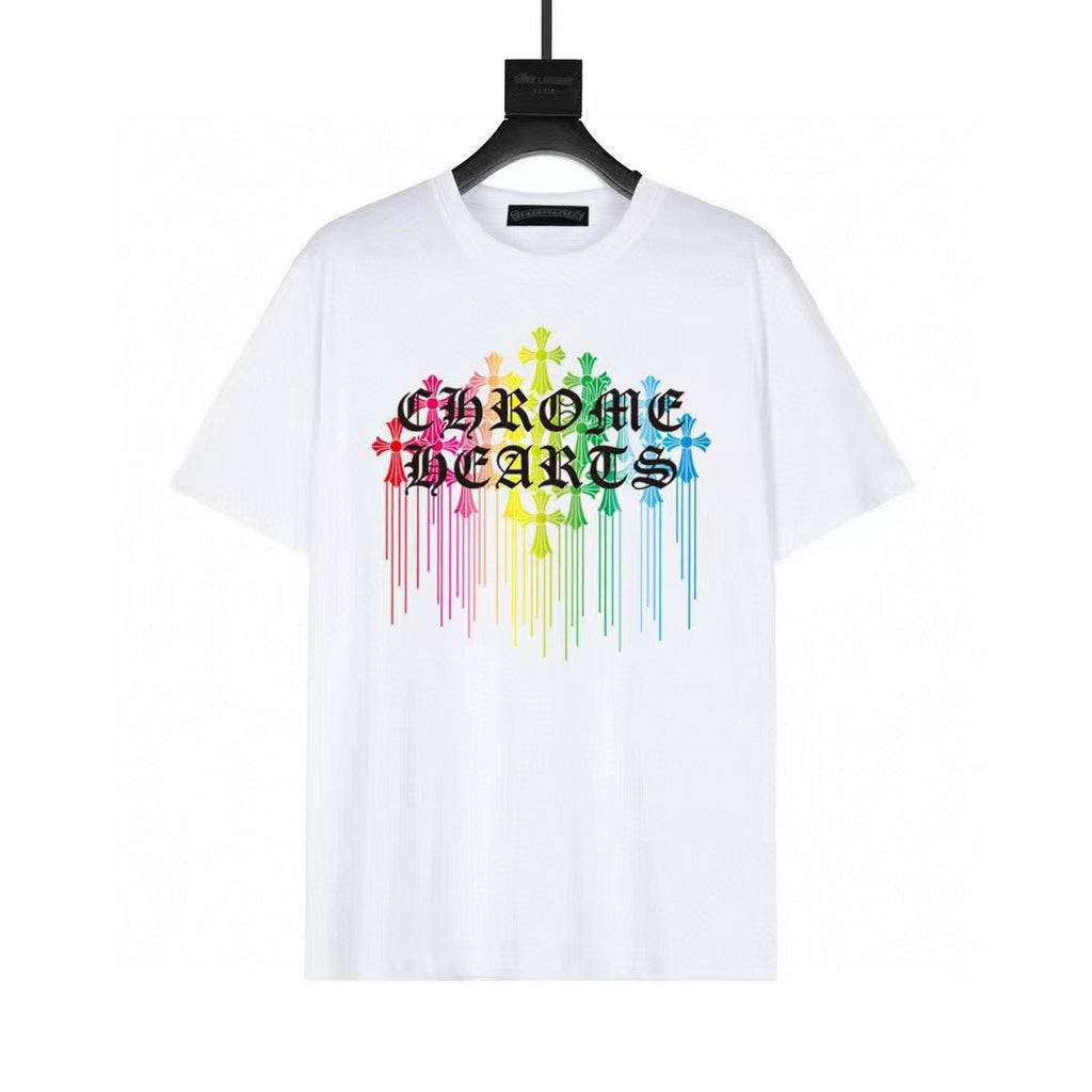 Chrome Hearts Color Sanskrit Cross Print Short Tee Unisex Y2K