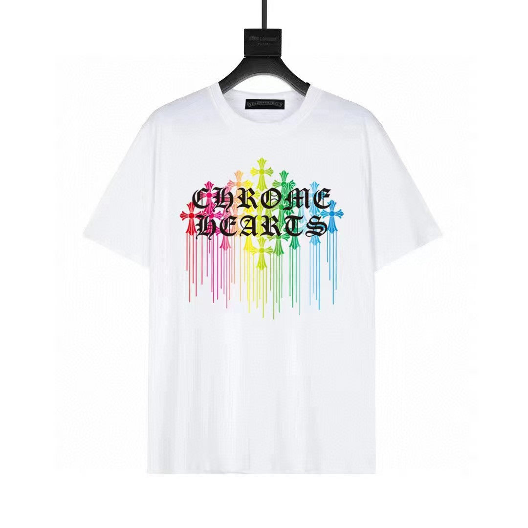 Chrome Hearts Color Sanskrit Cross Print Short Tee Unisex Y2K