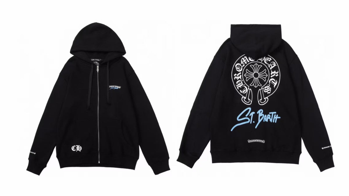Chrome Hearts Horseshoe Sanskrit Cross Zip Up Hoodie Streetwear Unisex