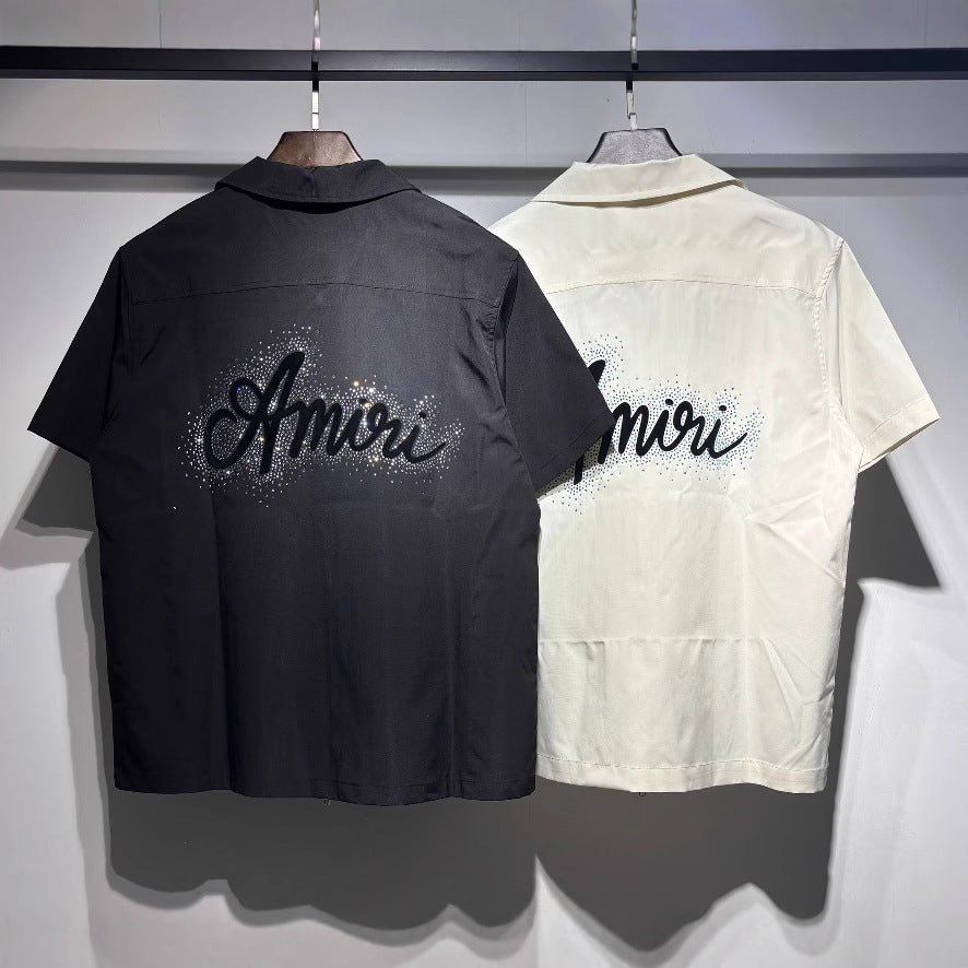 Amiri Rhinestone Letter Nylon Double Zip Short Sleeve Shirt Unisex