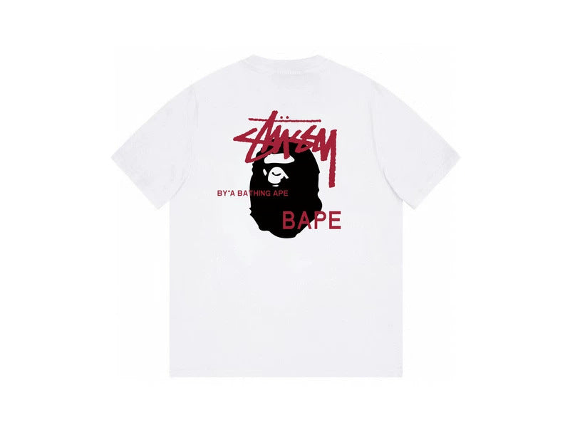 Stussy x Bape Ape Head Back Print Oversized Tee Streetwear Unisex