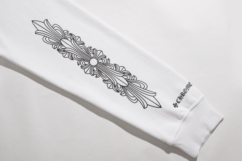 Chrome Hearts Horseshoe Cross Zip Hoodie Floral Sleeve Street Jacket