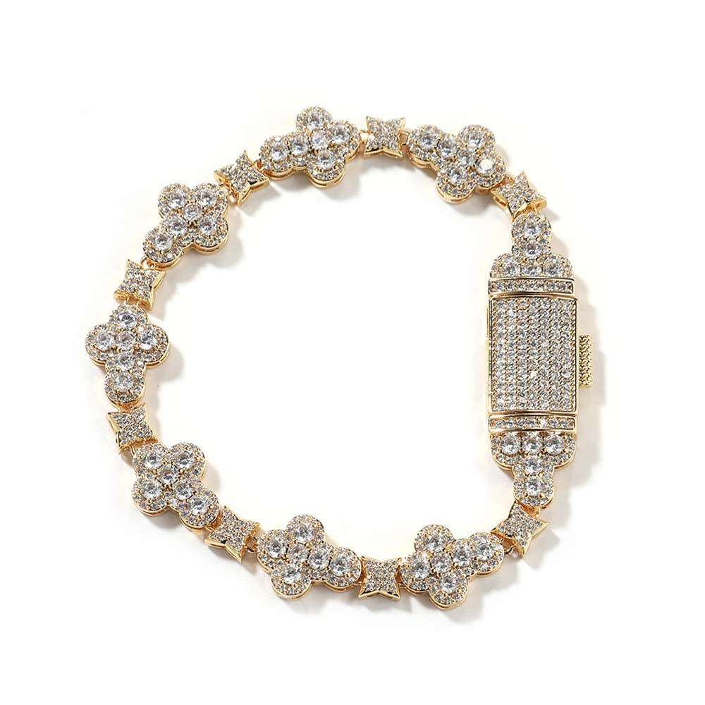 Iced Four Leaf Clover Tennis Bracelet 10mm