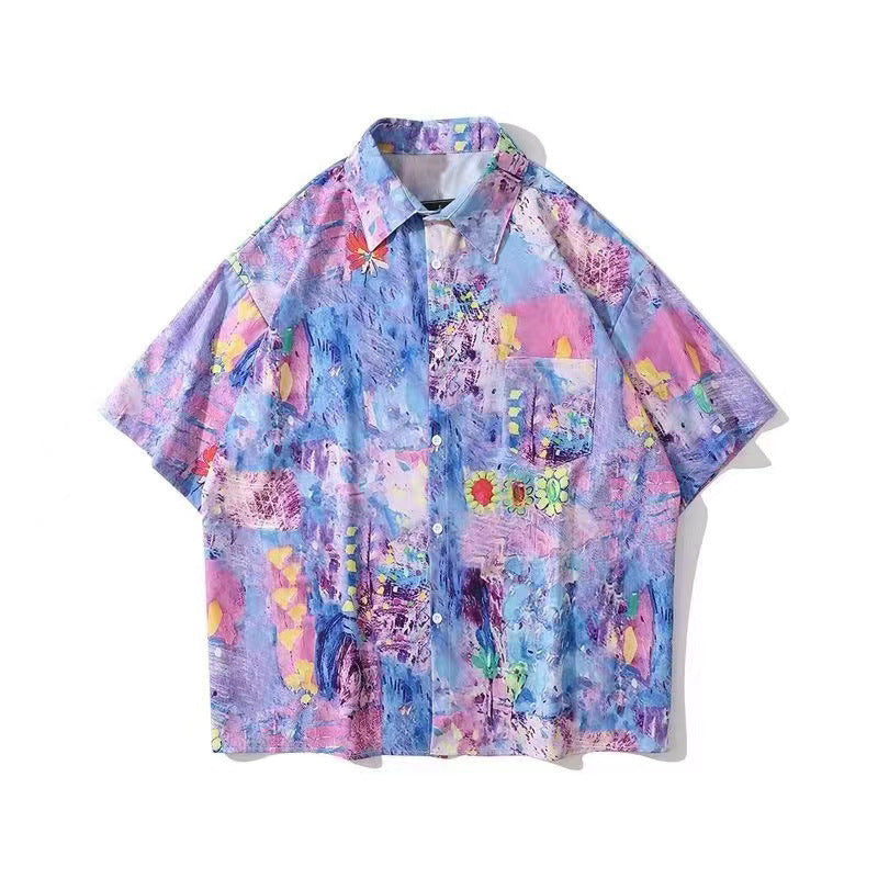 Mens Tropical Hawaiian Floral Loose Short Sleeve Summer Shirt 8002-8034