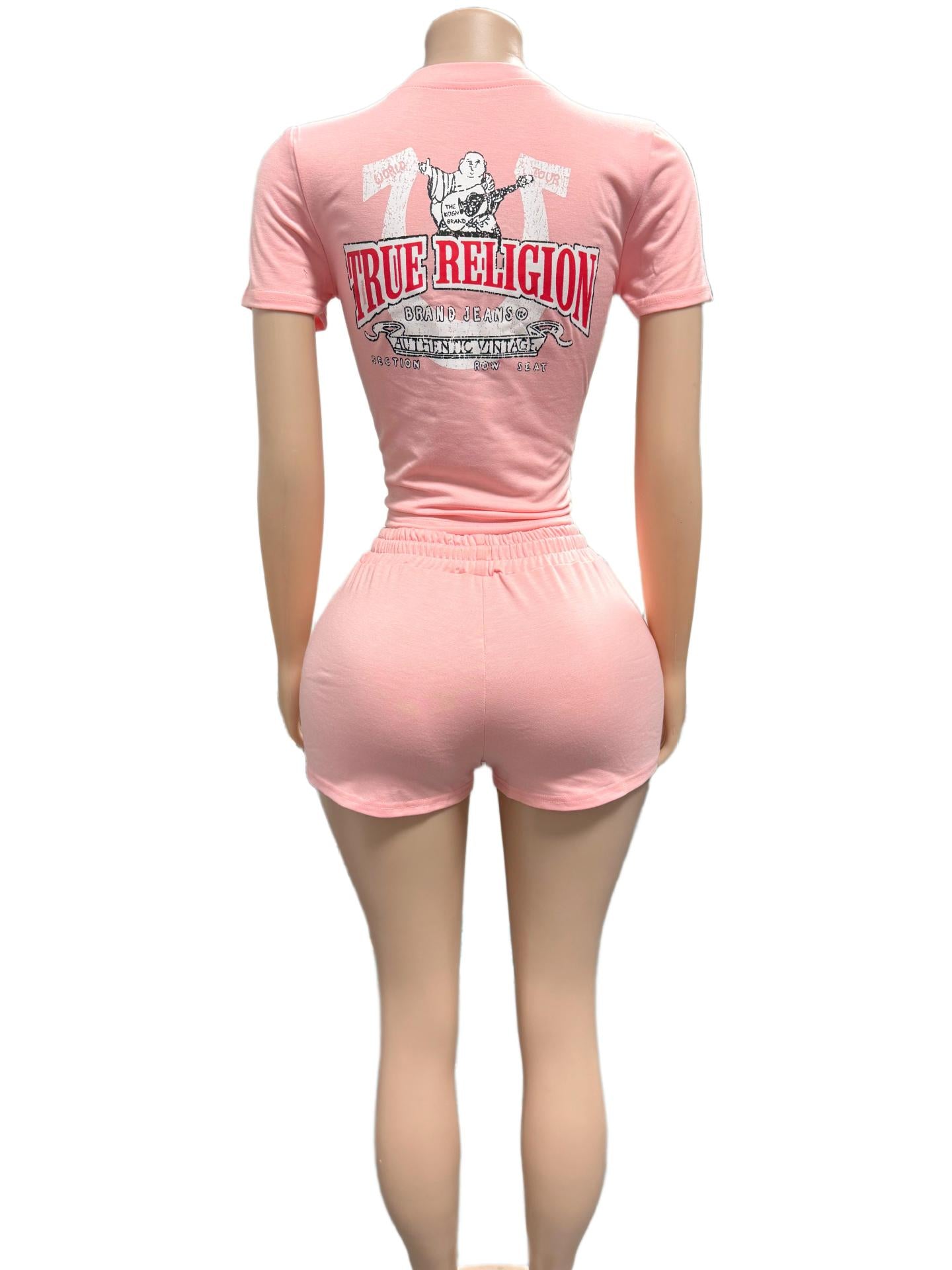 True Religion Horseshoe Graphic Print Tee Shorts 2 Piece Set