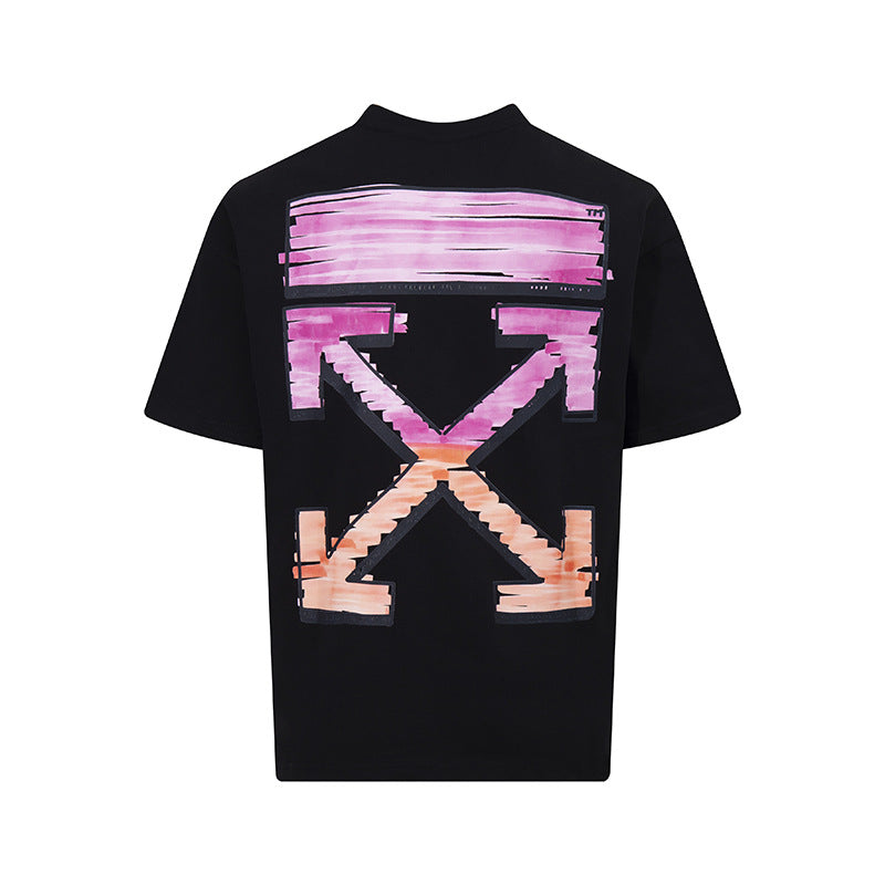 Tape Arrow Graphic Print Streetwear Crew Neck Short Sleeve T Shirt