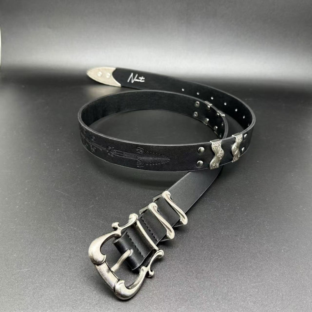 Iris Floral Kendo Western Style Leather Belt Unisex Streetwear
