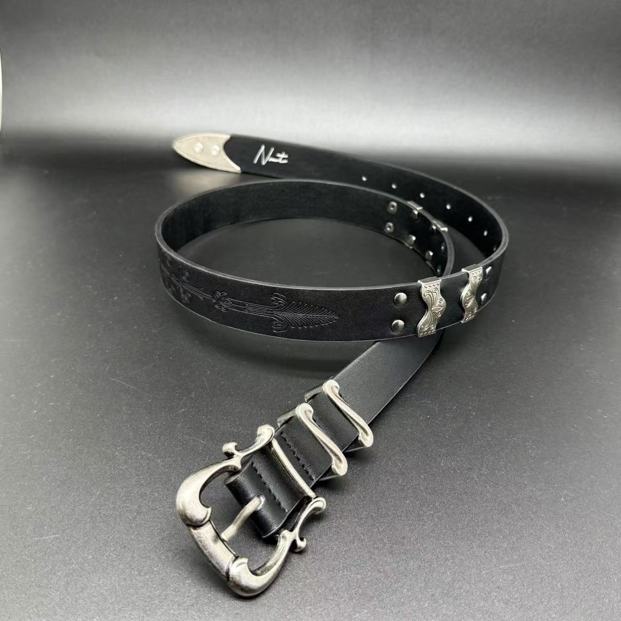 Iris Floral Kendo Western Style Leather Belt Unisex Streetwear