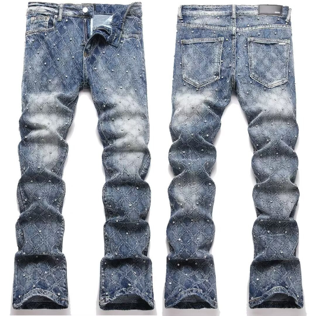 Purple Brand Men Stretch Skinny Ripped Printed Embroidered Denim Jeans