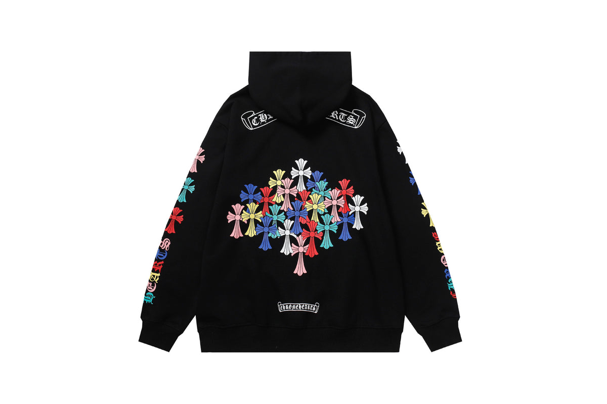 Chrome Hearts Multi‑Cross Sanskrit Graphic Oversized Hoodie Streetwear