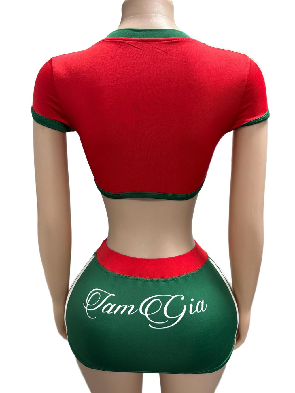 I.AM.GIA Contrast Trim V Neck Crop Top Mini Skirt 2 Piece Set Women