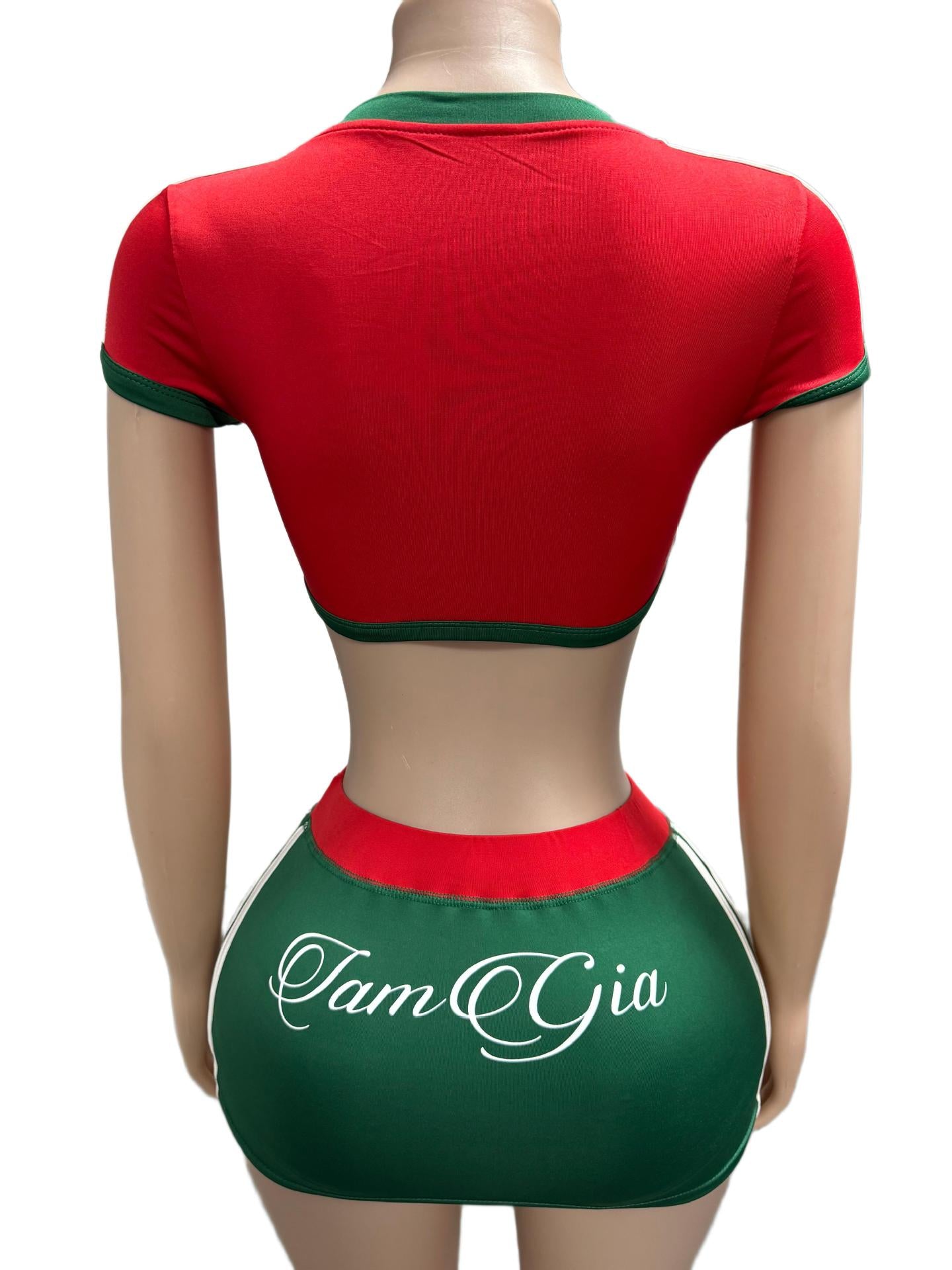 I.AM.GIA Contrast Trim V Neck Crop Top Mini Skirt 2 Piece Set Women