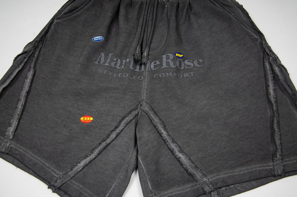 Washed Vintage Letter Print Raw Edge Streetwear Drawstring Sweat Shorts