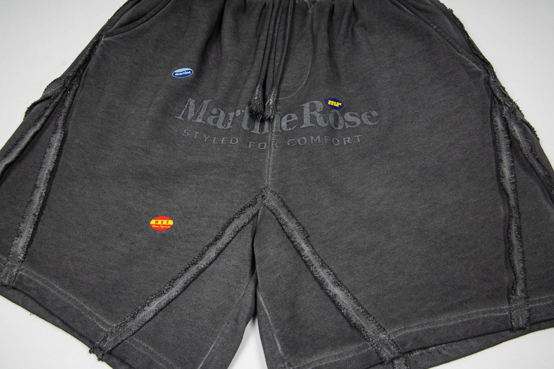 Washed Vintage Letter Print Raw Edge Streetwear Drawstring Sweat Shorts