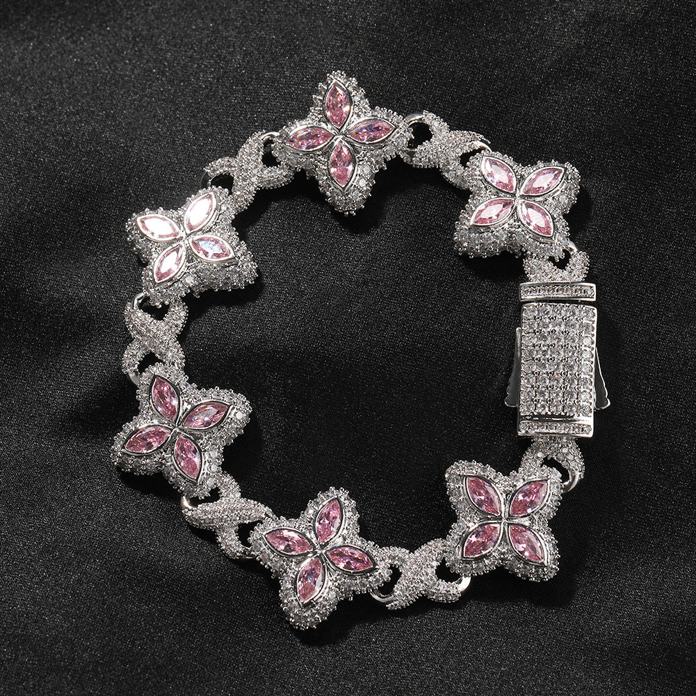 Iced Out Four Leaf Clover 5A Color Zircon Hip Hop Bracelet For