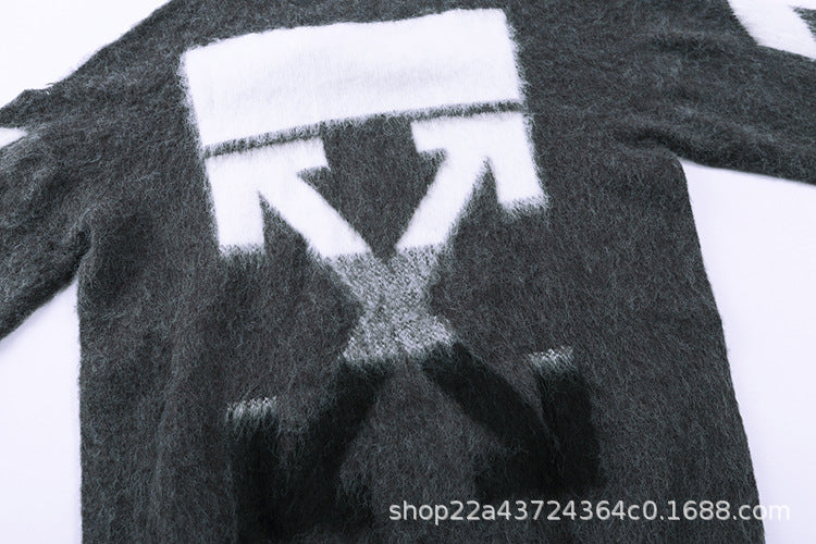 Off-White Grey Gradient Sweater Brushed Mohair Arrows-Intarsia Jumper