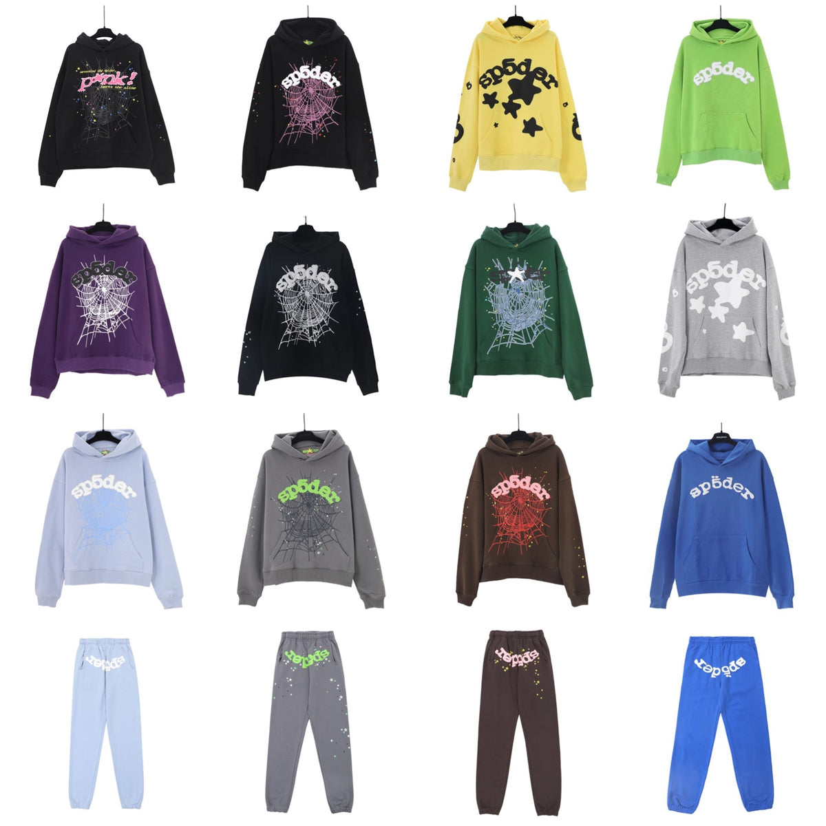 Sp5der Foam Print Spider Web Hoodie Sweatshirt Jogger Pants Set