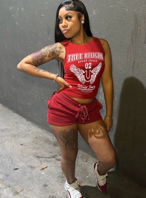 True Religion Horseshoe Graphic Tank Top Shorts 2 Piece Set