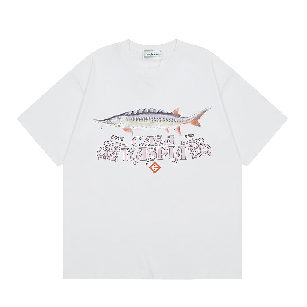 Casablanca Vintage Logo Print Loose Short Sleeve T Shirt Unisex Y2K