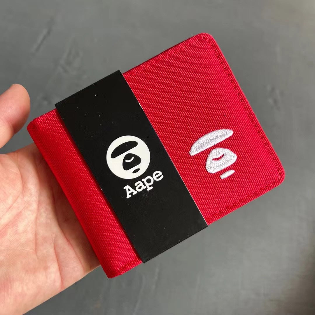 AAPE Embroidered Logo Bifold Wallet Multi Color Canvas Card