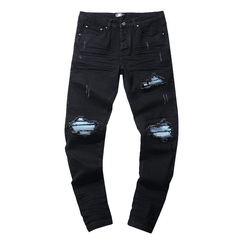 Purple Brand Vintage Washed Distressed Splash‑Ink Slim Tapered Jeans