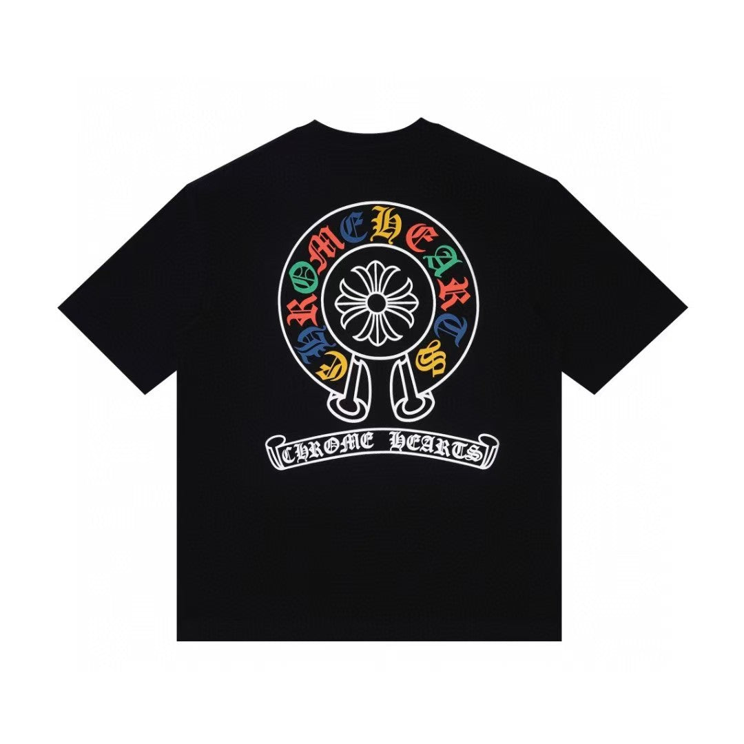Chrome Hearts Color Sanskrit Cross Print Short Tee Unisex Y2K