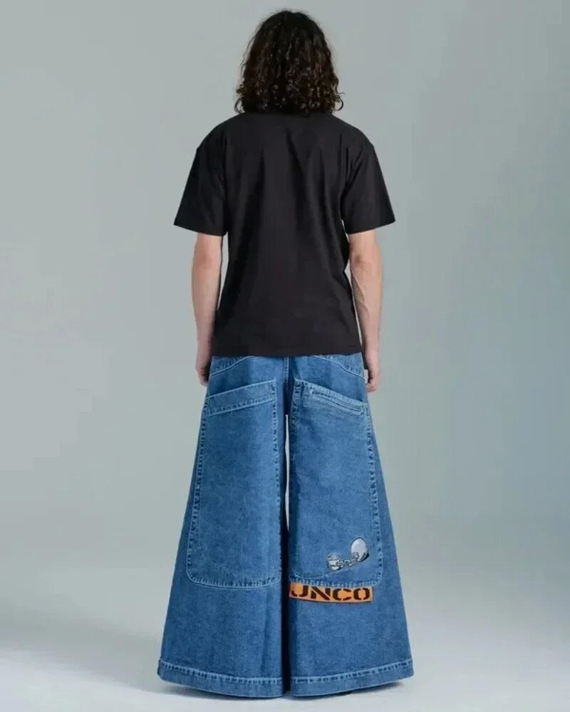 JNCO Style Y2K Bestickte Baggy Wide Leg Denim Jeans Unisex Streetwear Hose