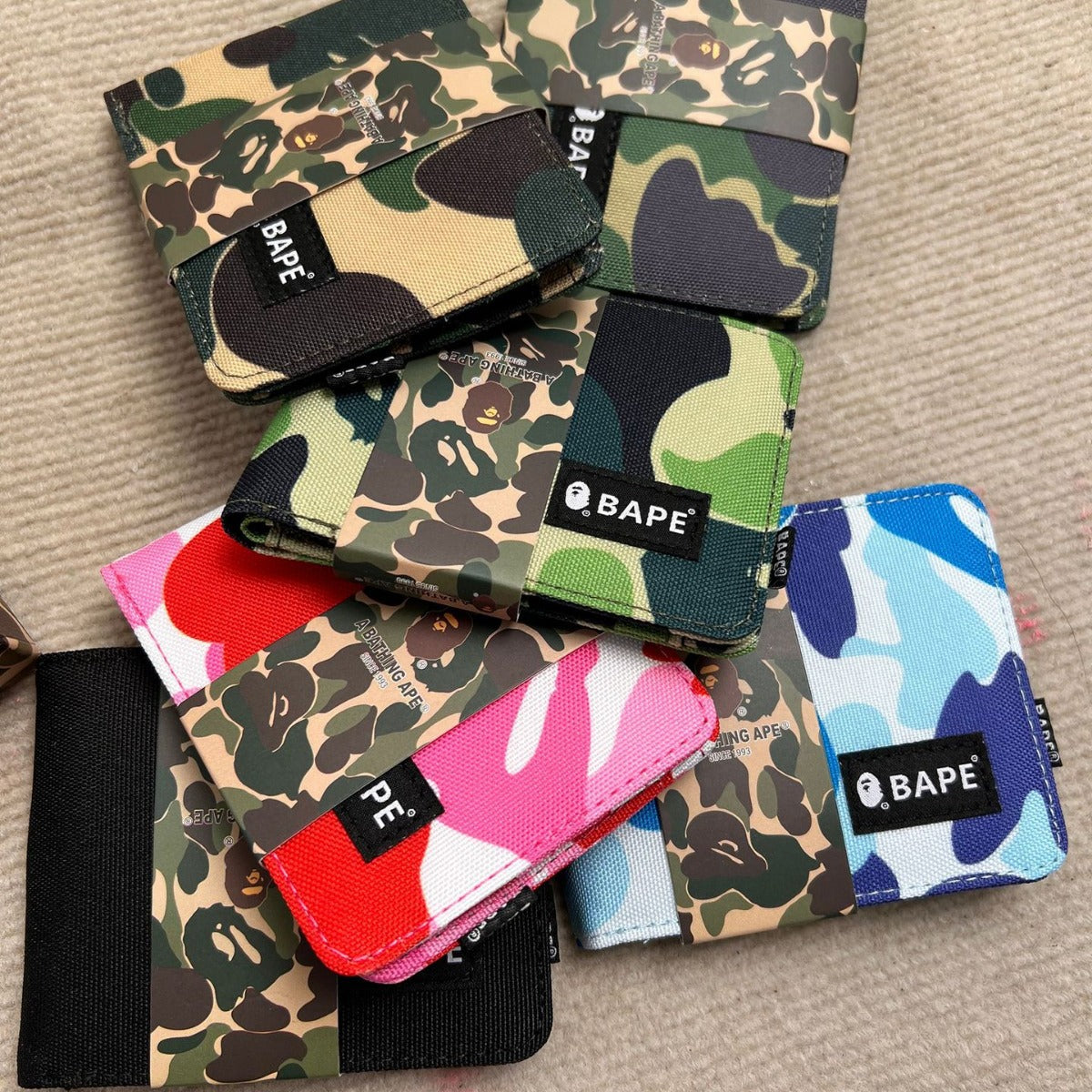 BAPE Camo Ape Head Bifold Wallet Mini Multi Color Canvas Card Holder