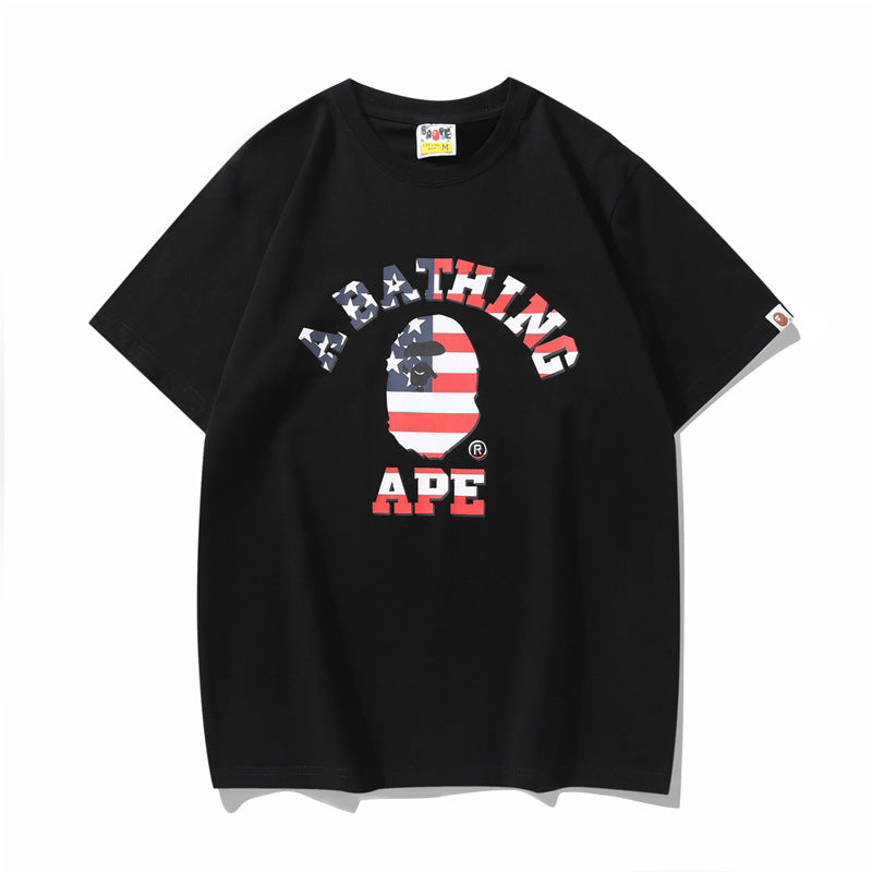 BAPE Ape Head Shark Print Loose Casual Unisex Short Sleeve T-Shirt