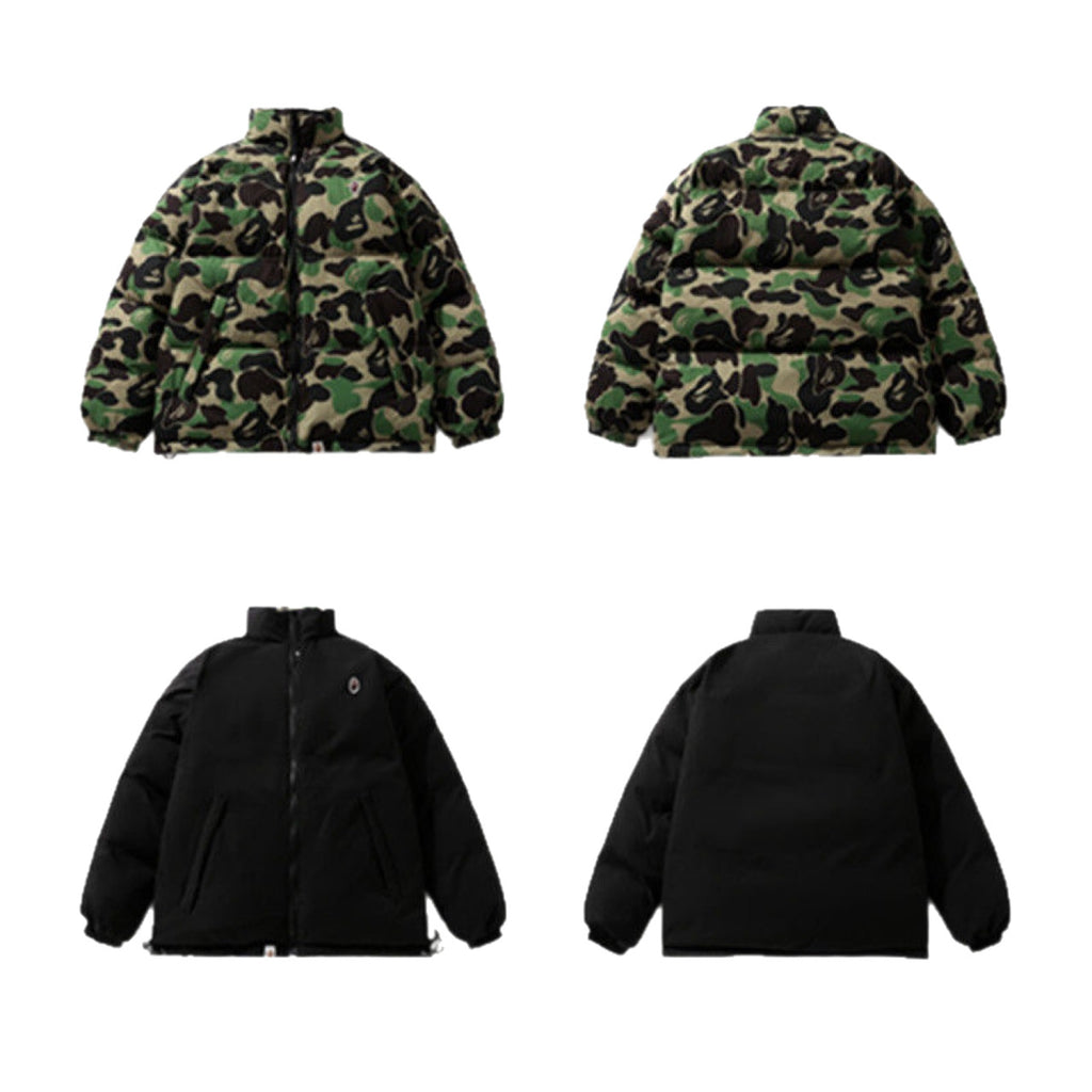 BAPE ABC Camo Reversible Puffer Jacket Stand Collar Zip Coat