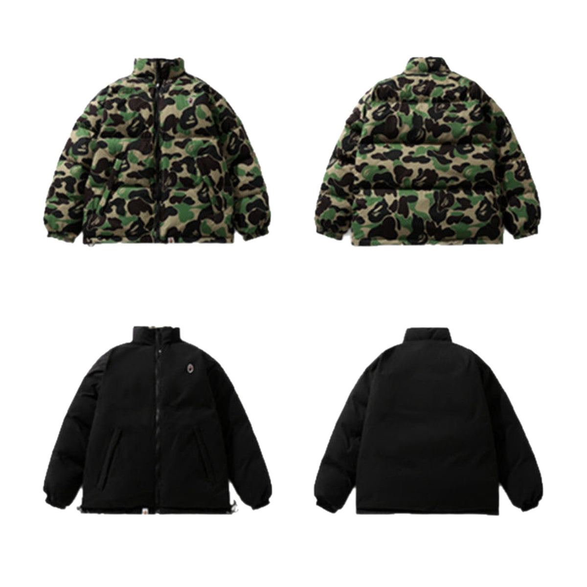 BAPE ABC Camo Reversible Puffer Jacket Stand Collar Zip Coat