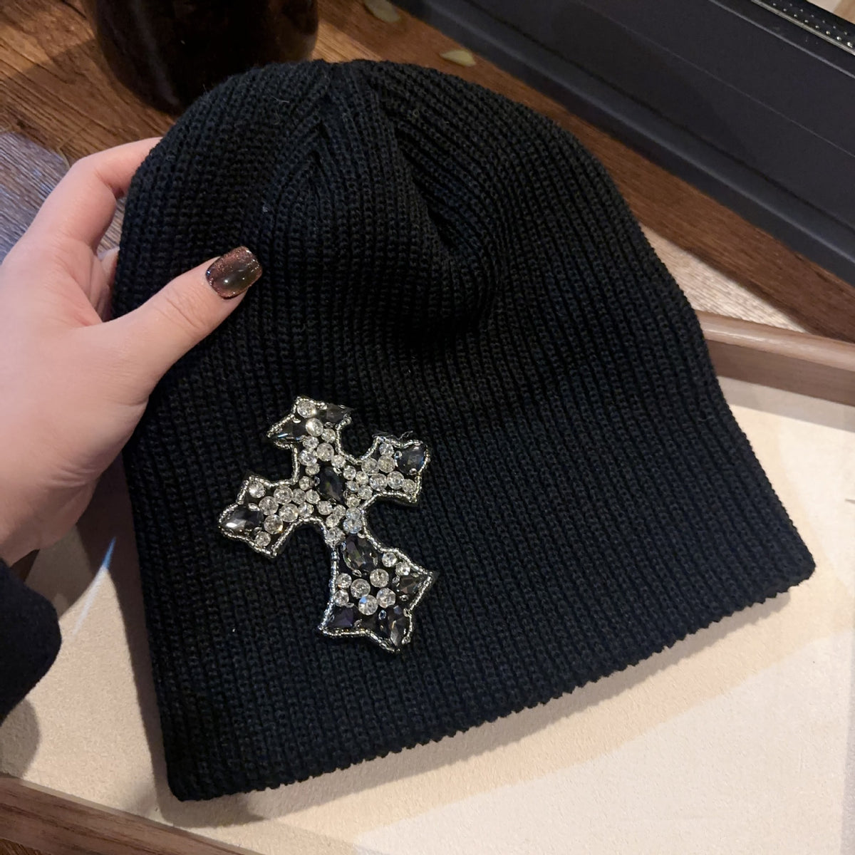 Rhinestone Cross Gem Knit Beanie Multi‑Style Streetwear Unisex
