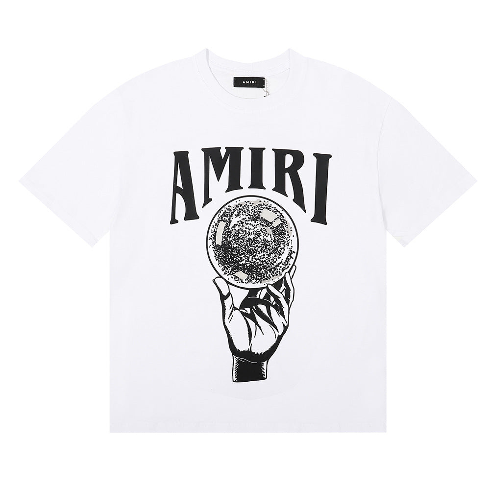 Amiri Rose Skull Letter Graphic Short Sleeve Tee Streetwear Unisex