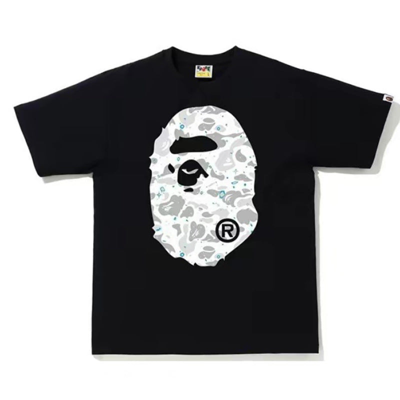 BAPE Ape Head Camo Shark Print Crew Neck Short Sleeve T‑Shirt Unisex