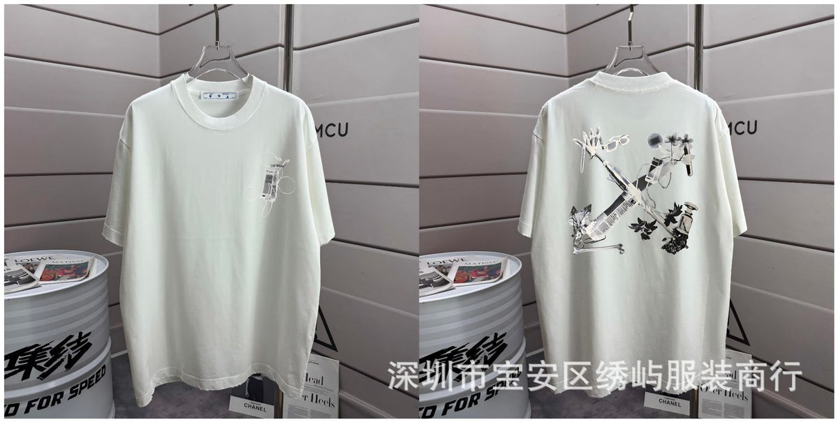Off-White Washed Distressed Crew Neck Short Sleeve T Shirt Unisex