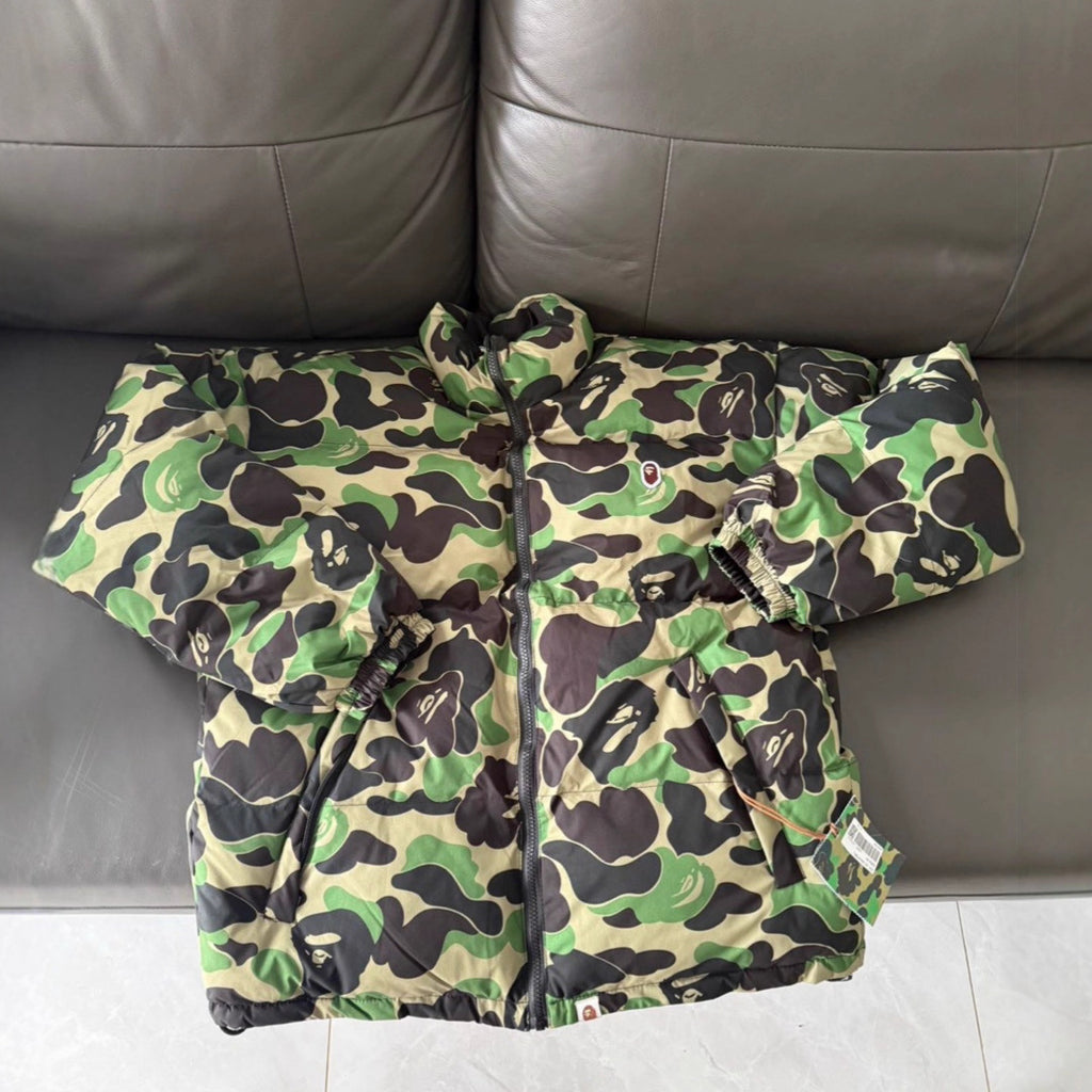 BAPE ABC Camo Reversible Puffer Jacket Stand Collar Zip Coat