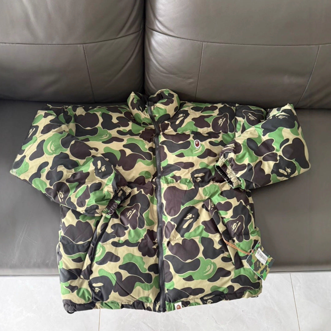 BAPE ABC Camo Reversible Puffer Jacket Stand Collar Zip Coat