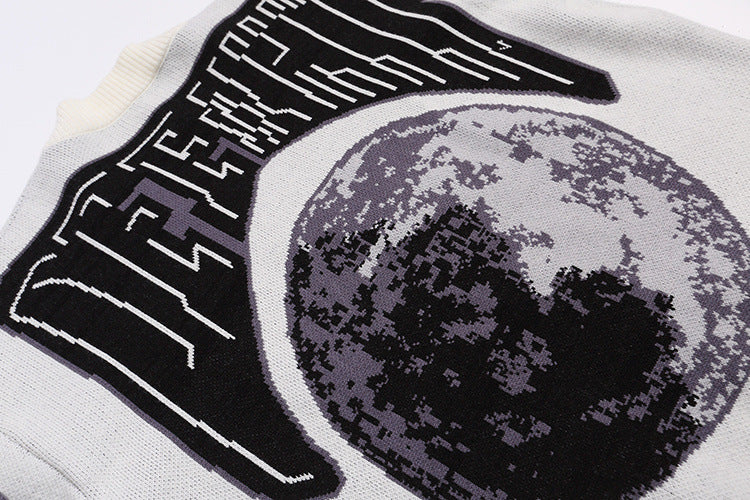 Off-White Moon Letter Pattern Knit Cardigan Sweater Unisex