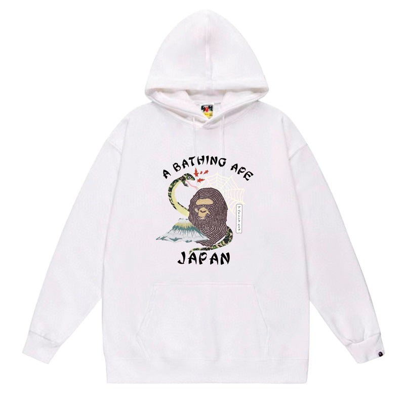 BAPE x Stussy Shark Graphic Hoodie Street Cotton Pullover Sweatshirt