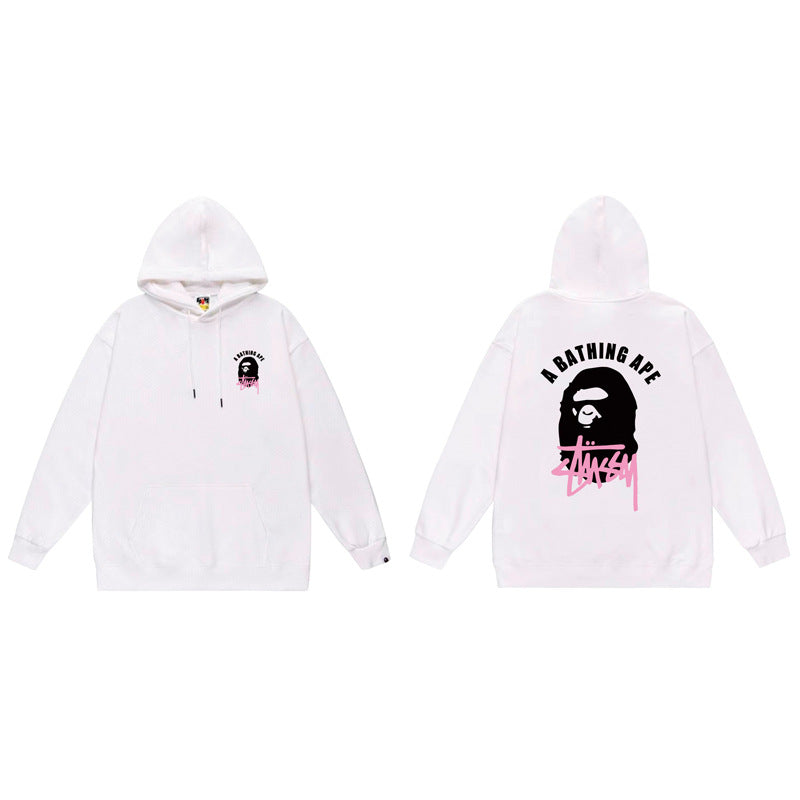 BAPE x Stussy Shark Graphic Hoodie Street Cotton Pullover Sweatshirt