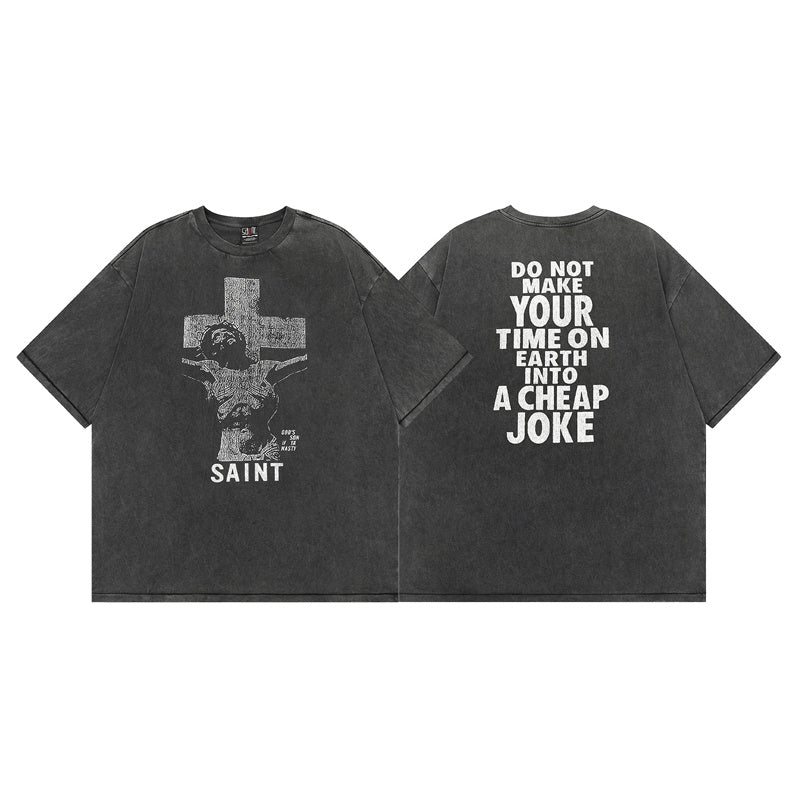 Saint Michael Vintage Washed Distressed Hole Loose Streetwear T-Shirt