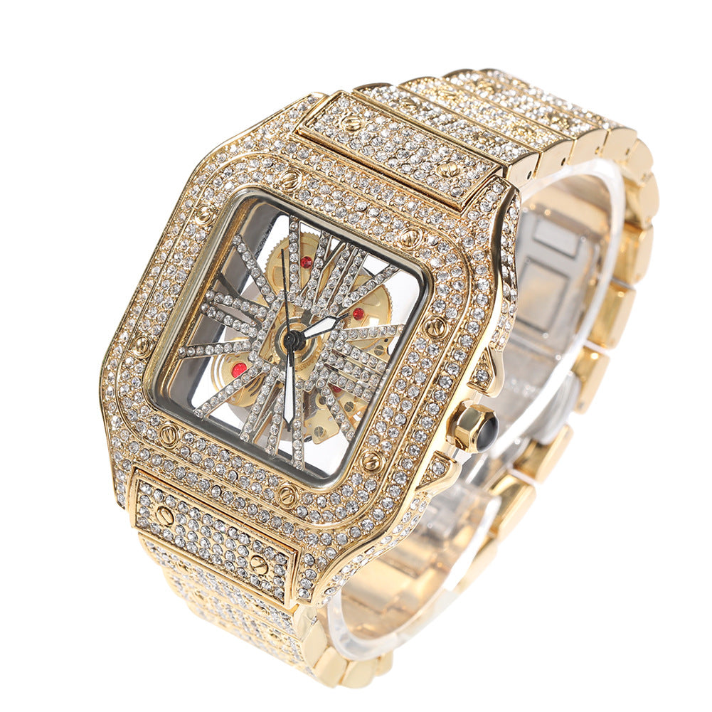 Iced Out Square Skeleton Hip Hop Quartz Watch