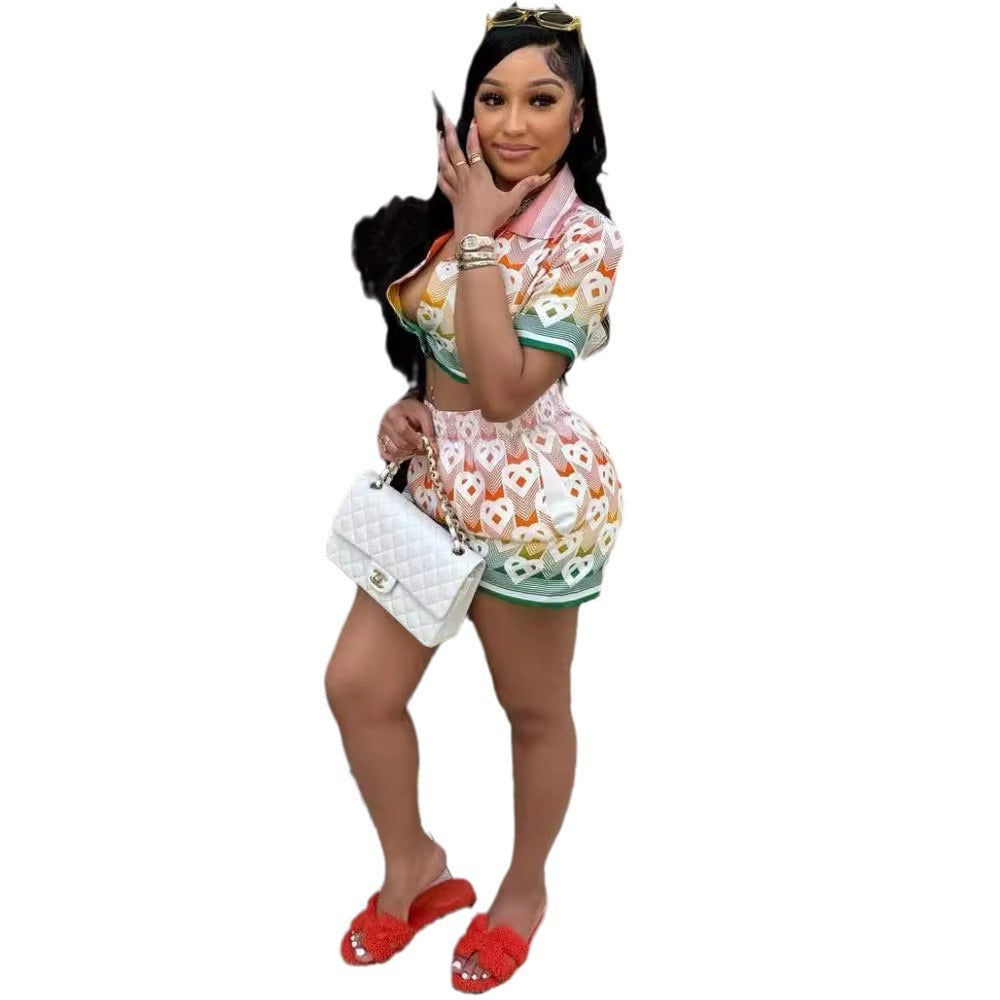 Casablanca Floral Print Short Sleeve Top Shorts 2 Piece Set Women