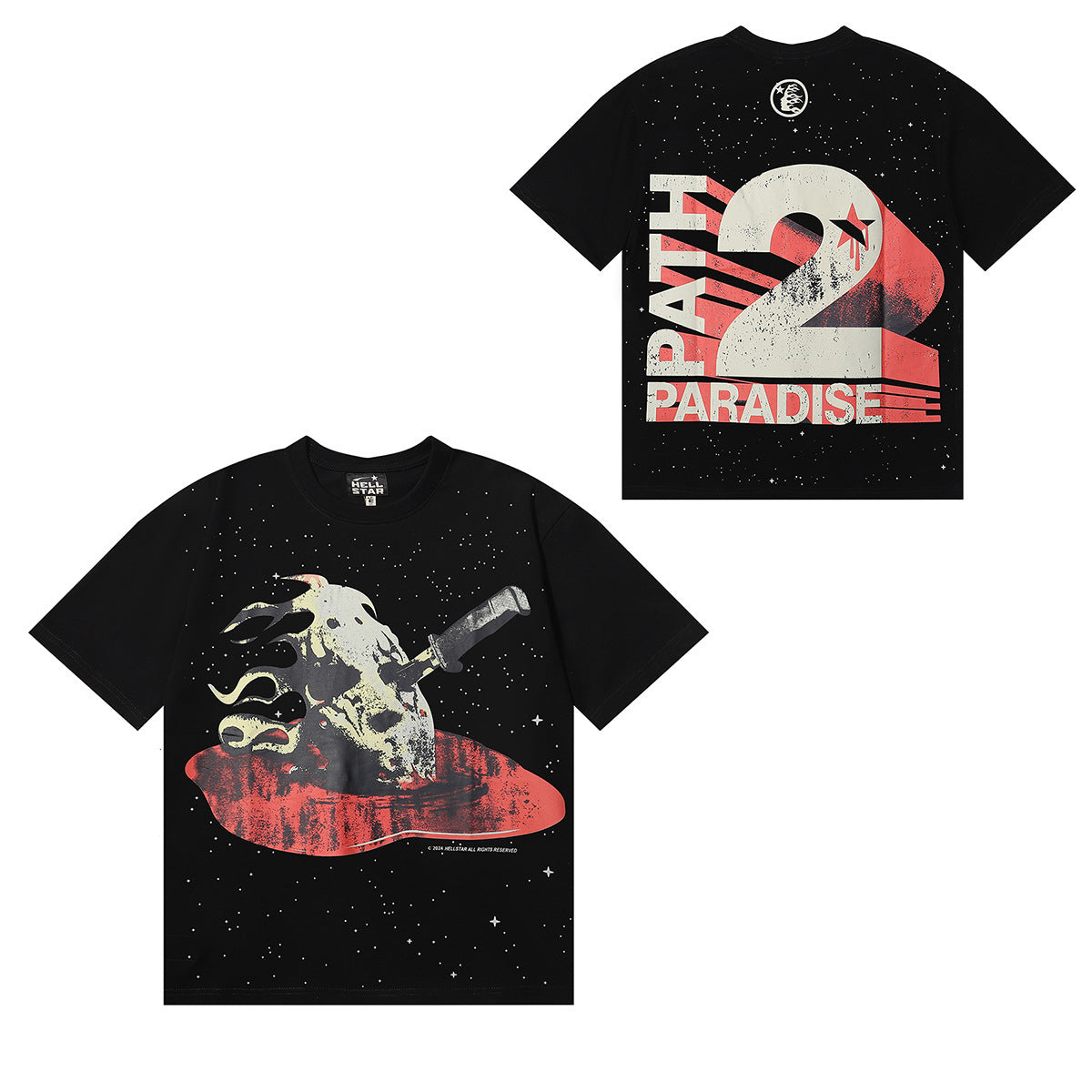Hellstar Series Vintage Graphic Print Loose Unisex Streetwear T-Shirt
