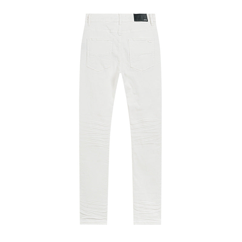 Amiri Letter Patch Distressed Patchwork Stretch Slim Tapered Jeans