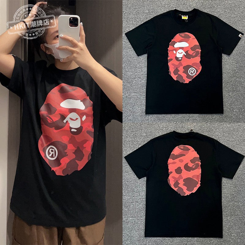 Bape Shark Camo Zip Graphic Oversized Tee Streetwear Unisex