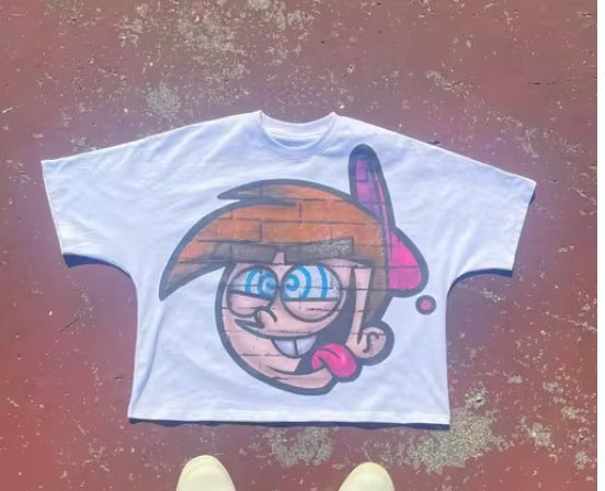 Madhand Style Y2K Schwarzes Cartoon Grafik Unisex Oversized Streetwear Baumwoll T-Shirt